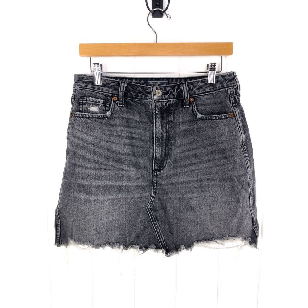 Abercrombie & Fitch Zoe Natural Rise Black Denim Vintage A-Line Mini Skirt 29 /